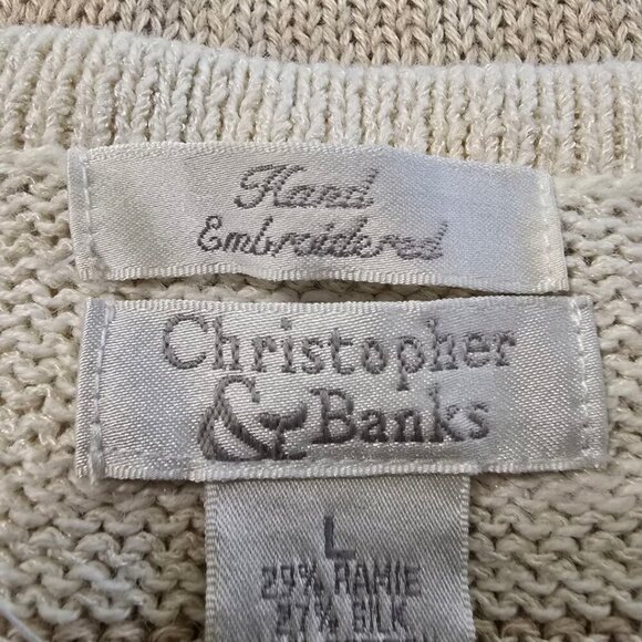 Christopher & Banks Vintage Hand Embroidered Beaded Silk Blend Cardigan Sz L - Picture 8 of 10